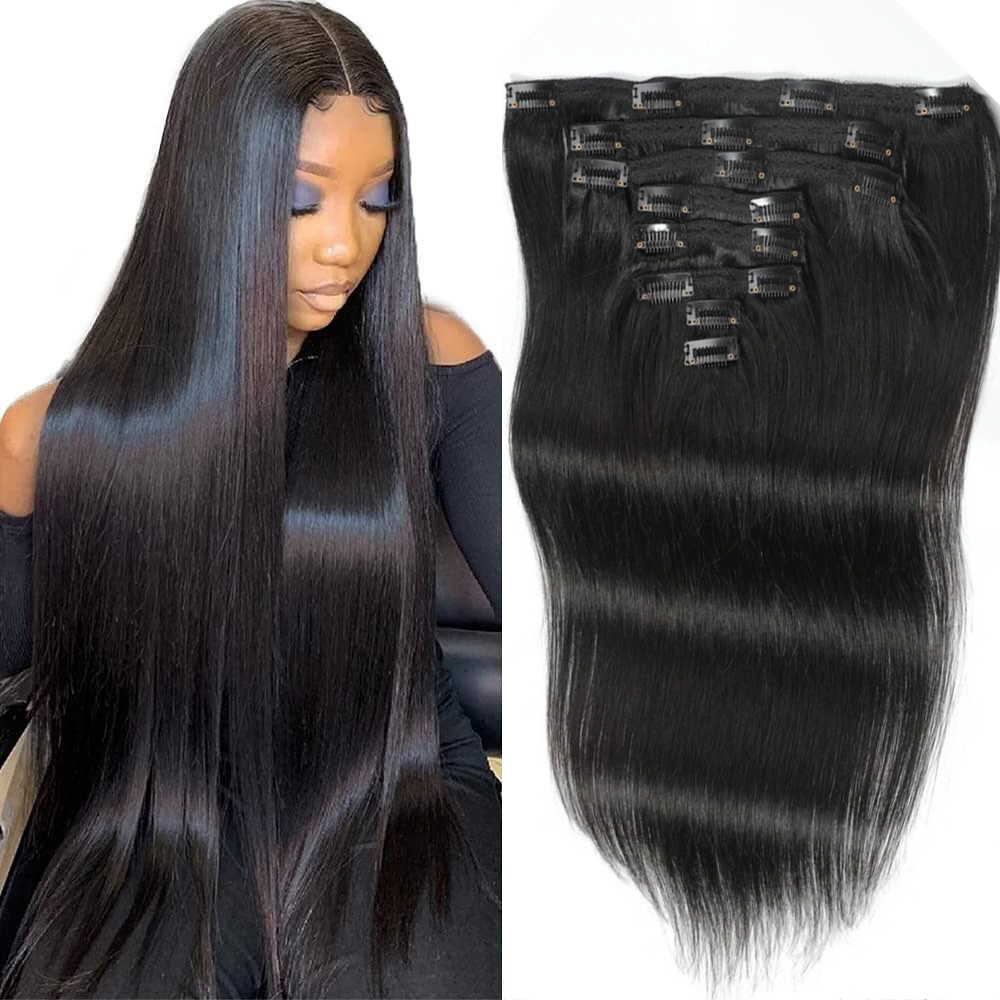 Seamless Clip In Hair Extensions Human Hair - Clip-in rechte haarverlengingen, echt haar, natuurlijk